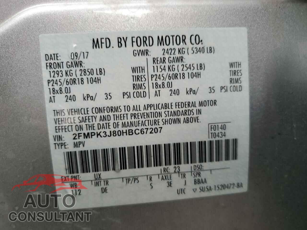 FORD EDGE 2017 - 2FMPK3J80HBC67207