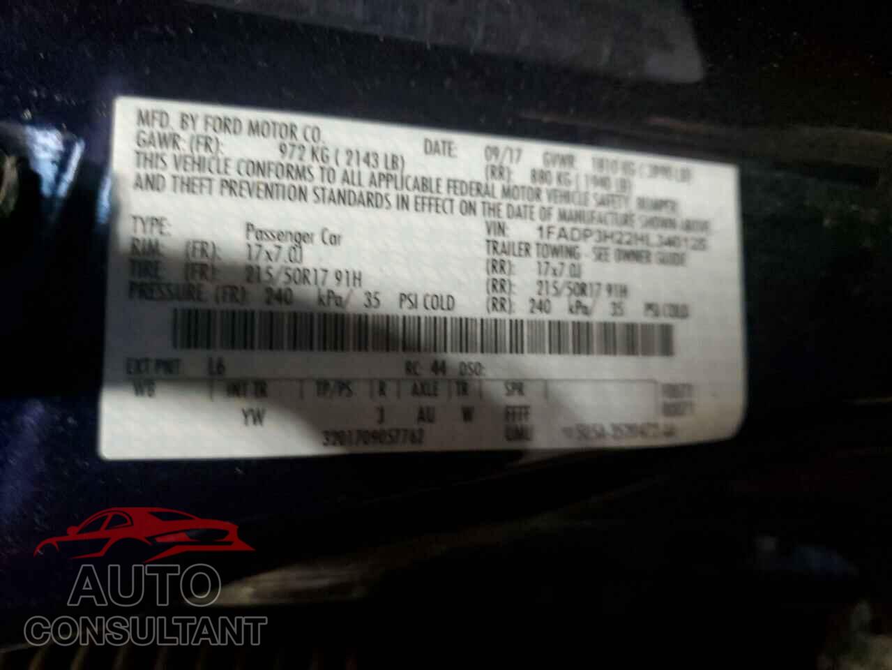 FORD FOCUS 2017 - 1FADP3H22HL340125