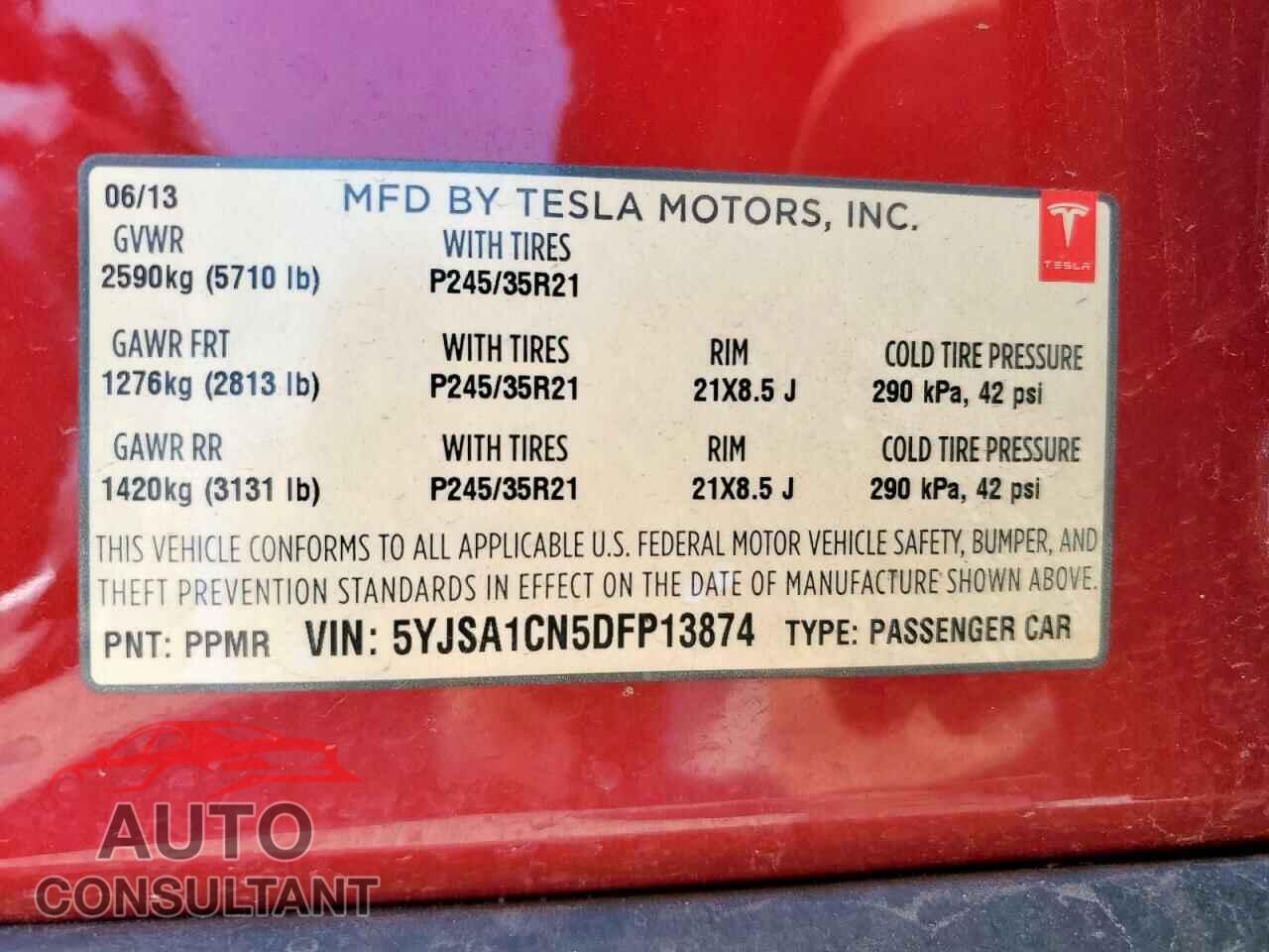 TESLA MODEL S 2013 - 5YJSA1CN5DFP13874
