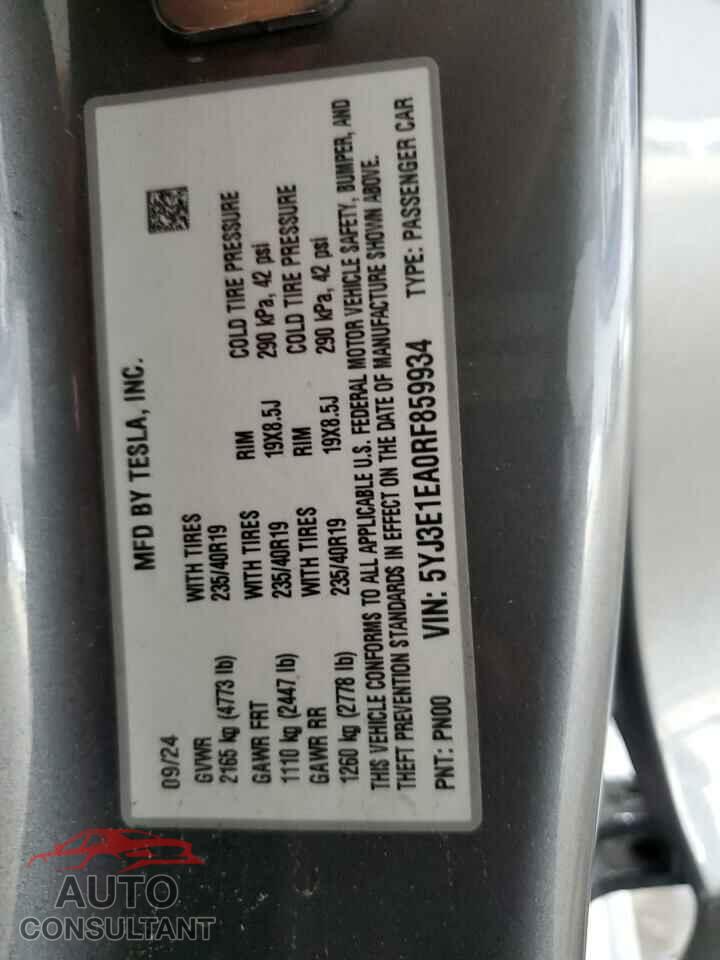 TESLA MODEL 3 2024 - 5YJ3E1EA0RF859934
