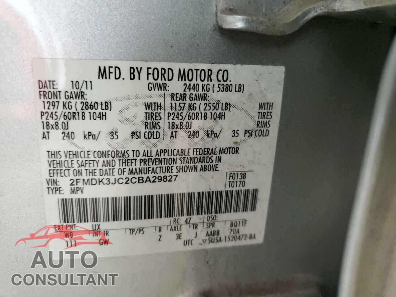 FORD EDGE 2012 - 2FMDK3JC2CBA29827