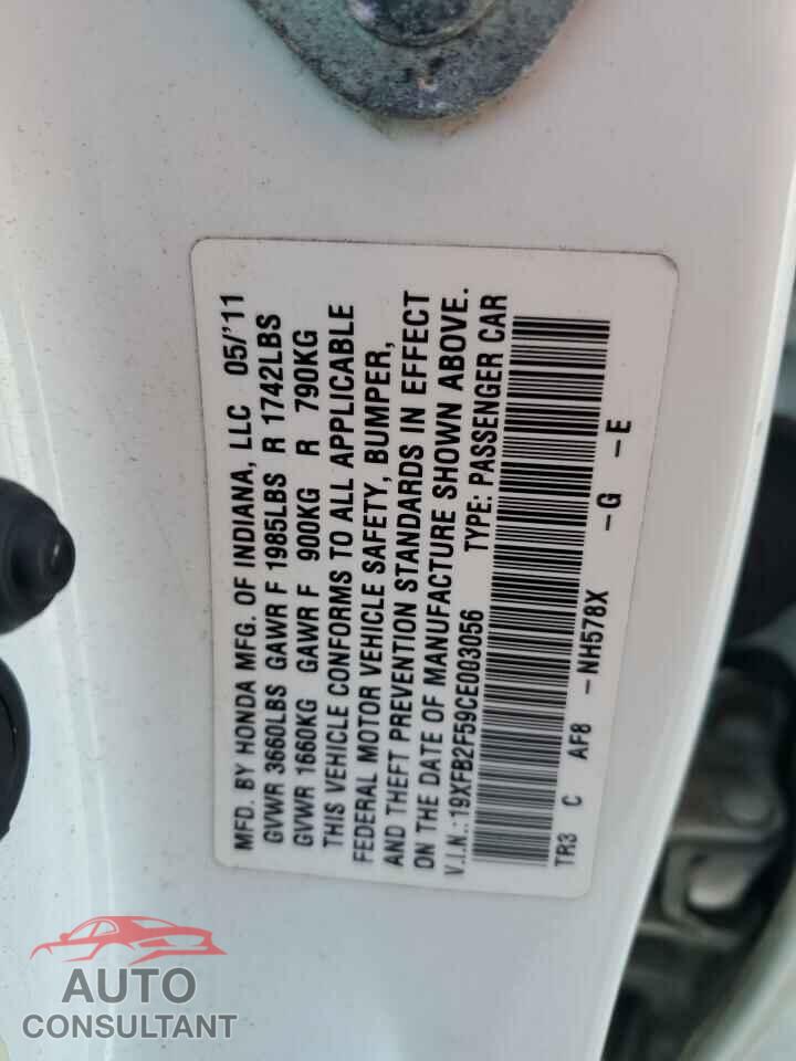 HONDA CIVIC 2012 - 19XFB2F59CE003056