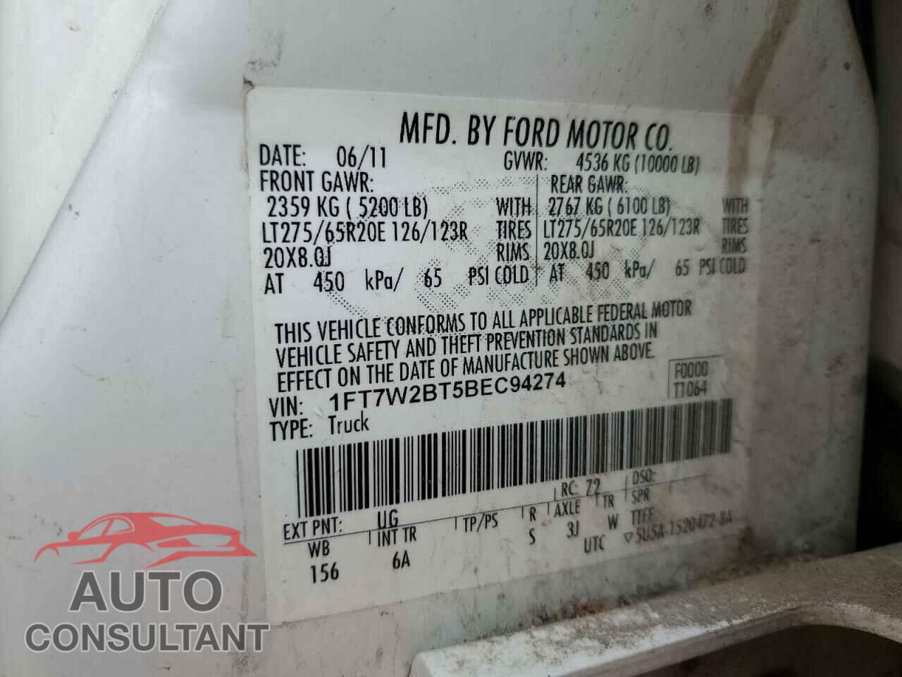 FORD F250 2011 - 1FT7W2BT5BEC94274