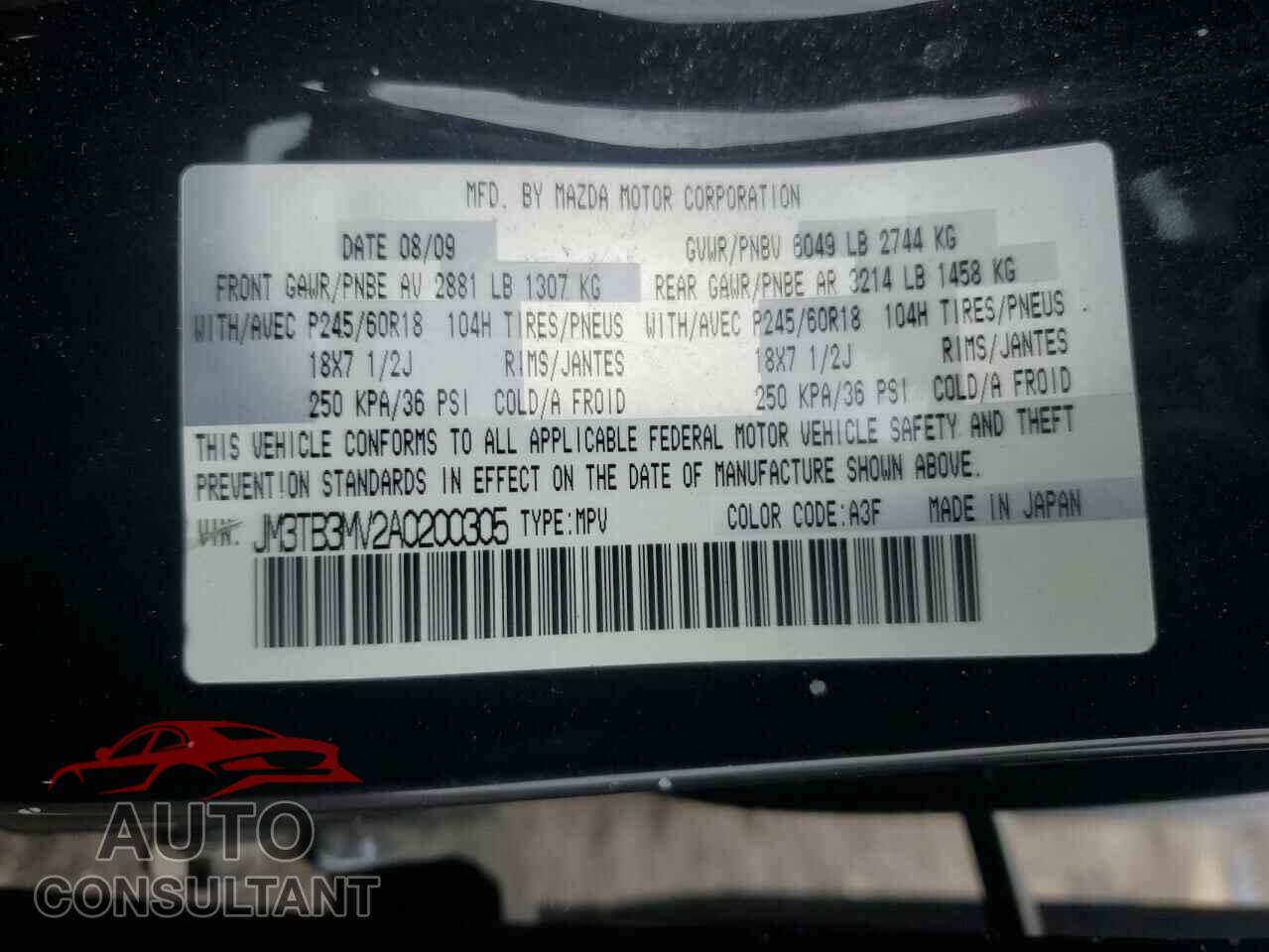 MAZDA CX-9 2010 - JM3TB3MV2A0200305