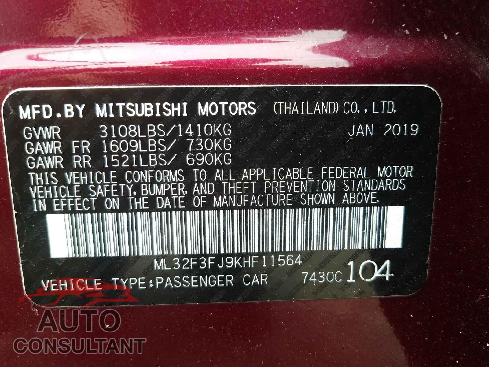 MITSUBISHI MIRAGE 2019 - ML32F3FJ9KHF11564