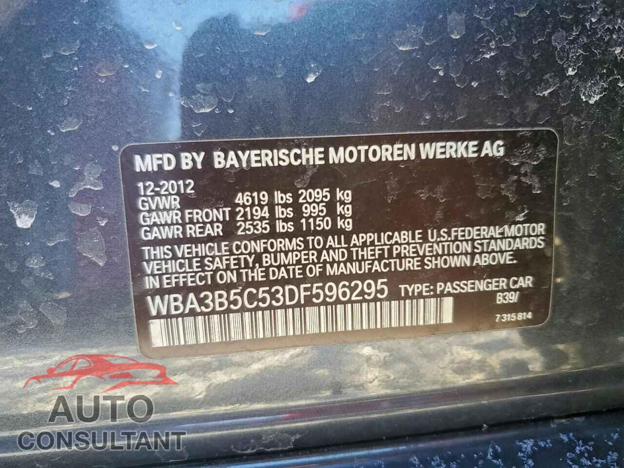 BMW 3 SERIES 2013 - WBA3B5C53DF596295