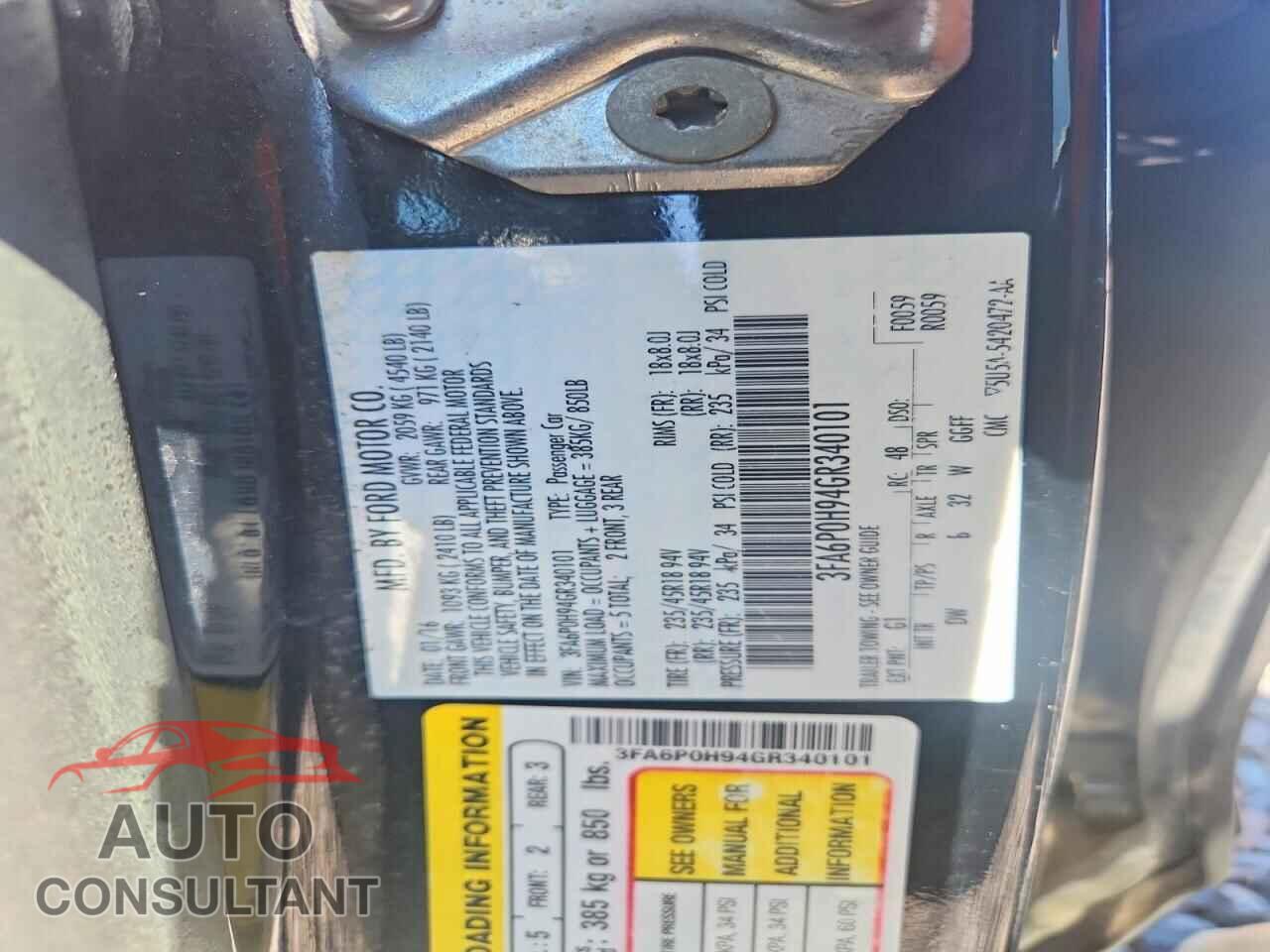 FORD FUSION 2016 - 3FA6P0H94GR340101