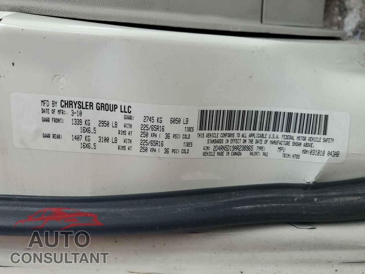 DODGE CARAVAN 2010 - 2D4RN5D19AR238965