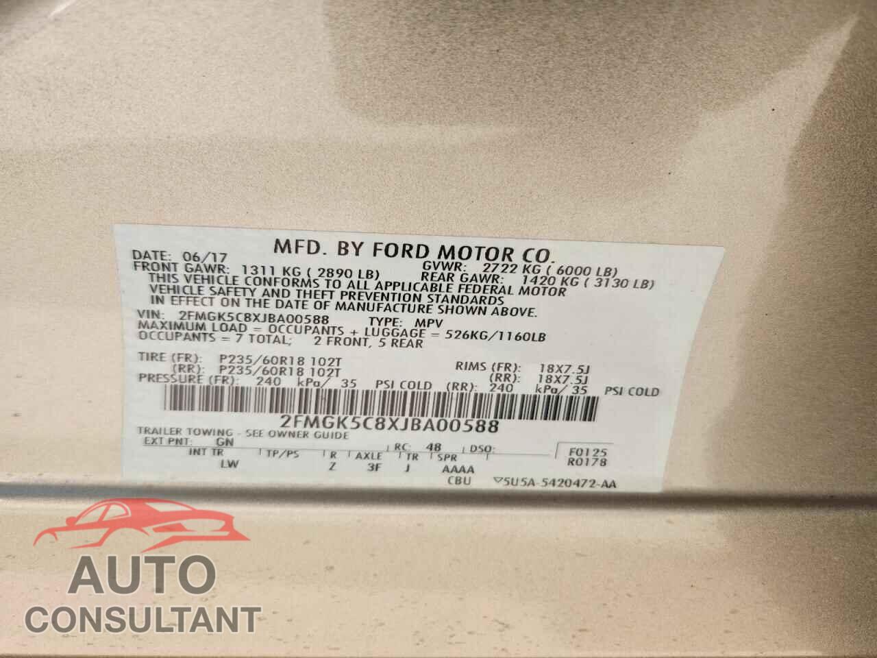 FORD FLEX 2018 - 2FMGK5C8XJBA00588