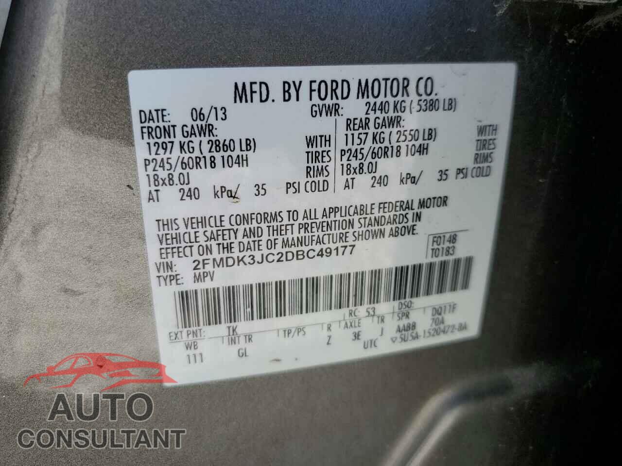 FORD EDGE 2013 - 2FMDK3JC2DBC49177