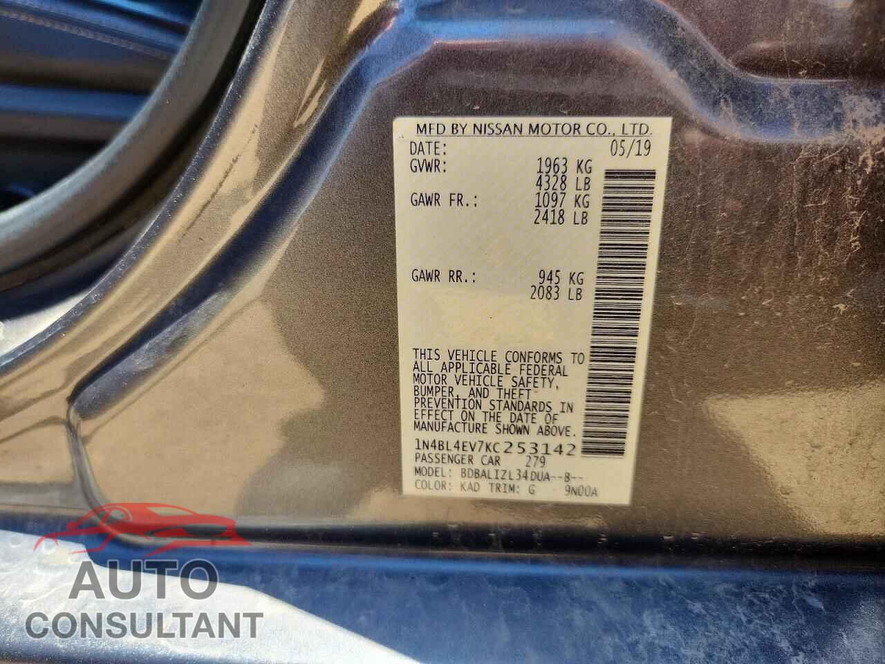 NISSAN ALTIMA 2019 - 1N4BL4EV7KC253142