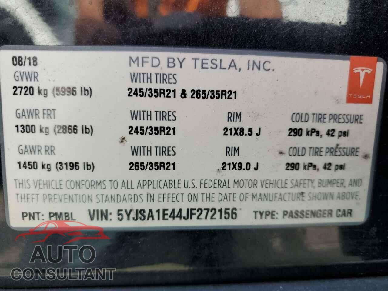 TESLA MODEL S 2018 - 5YJSA1E44JF272156
