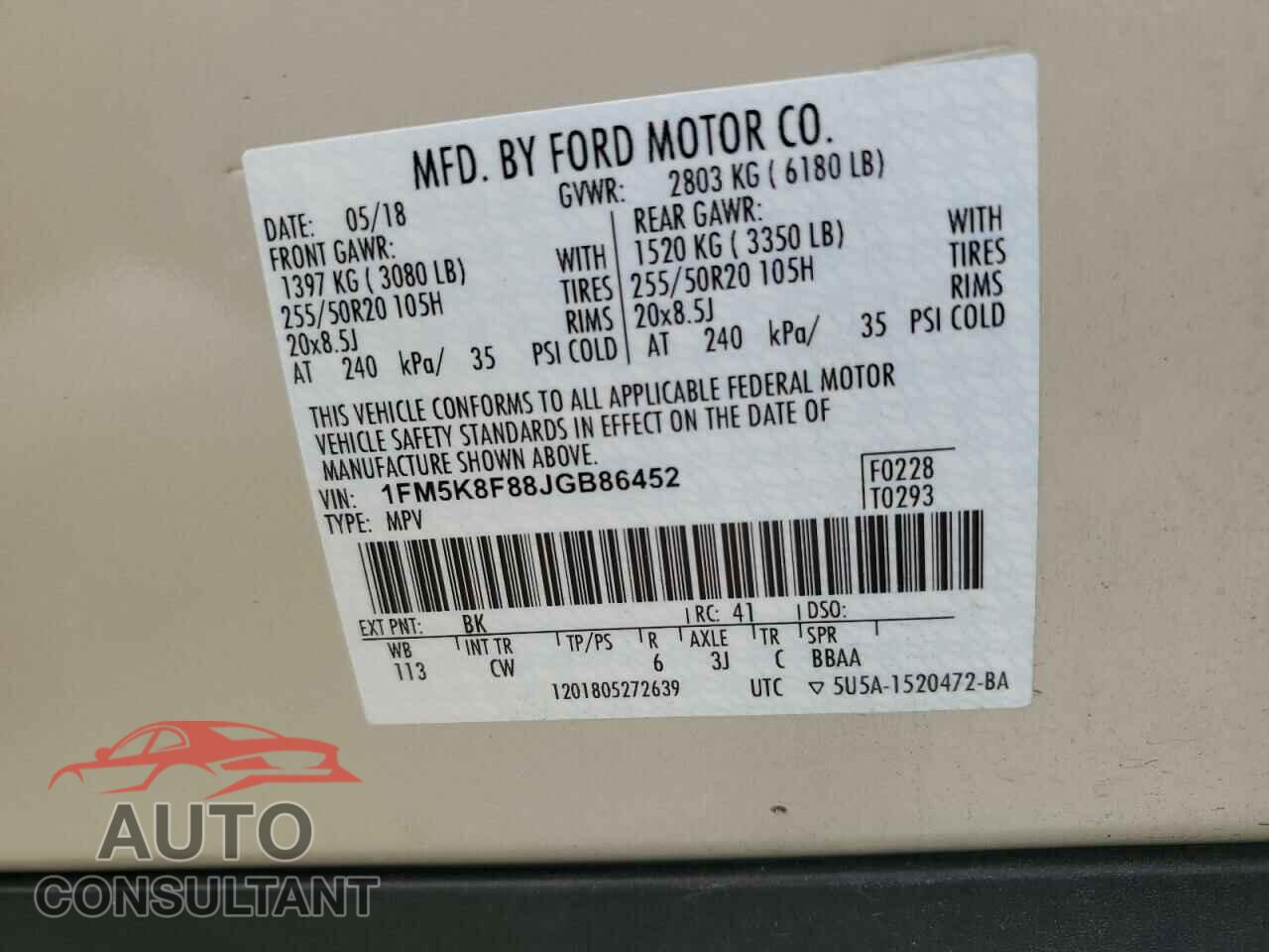 FORD EXPLORER 2018 - 1FM5K8F88JGB86452
