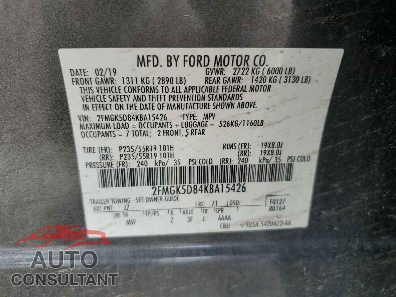 FORD FLEX 2019 - 2FMGK5D84KBA15426