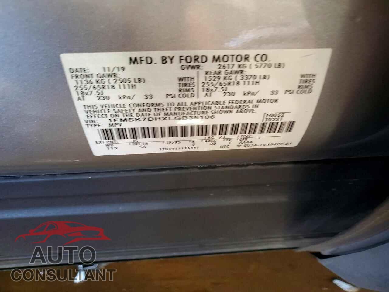 FORD EXPLORER 2020 - 1FMSK7DHXLGB36106