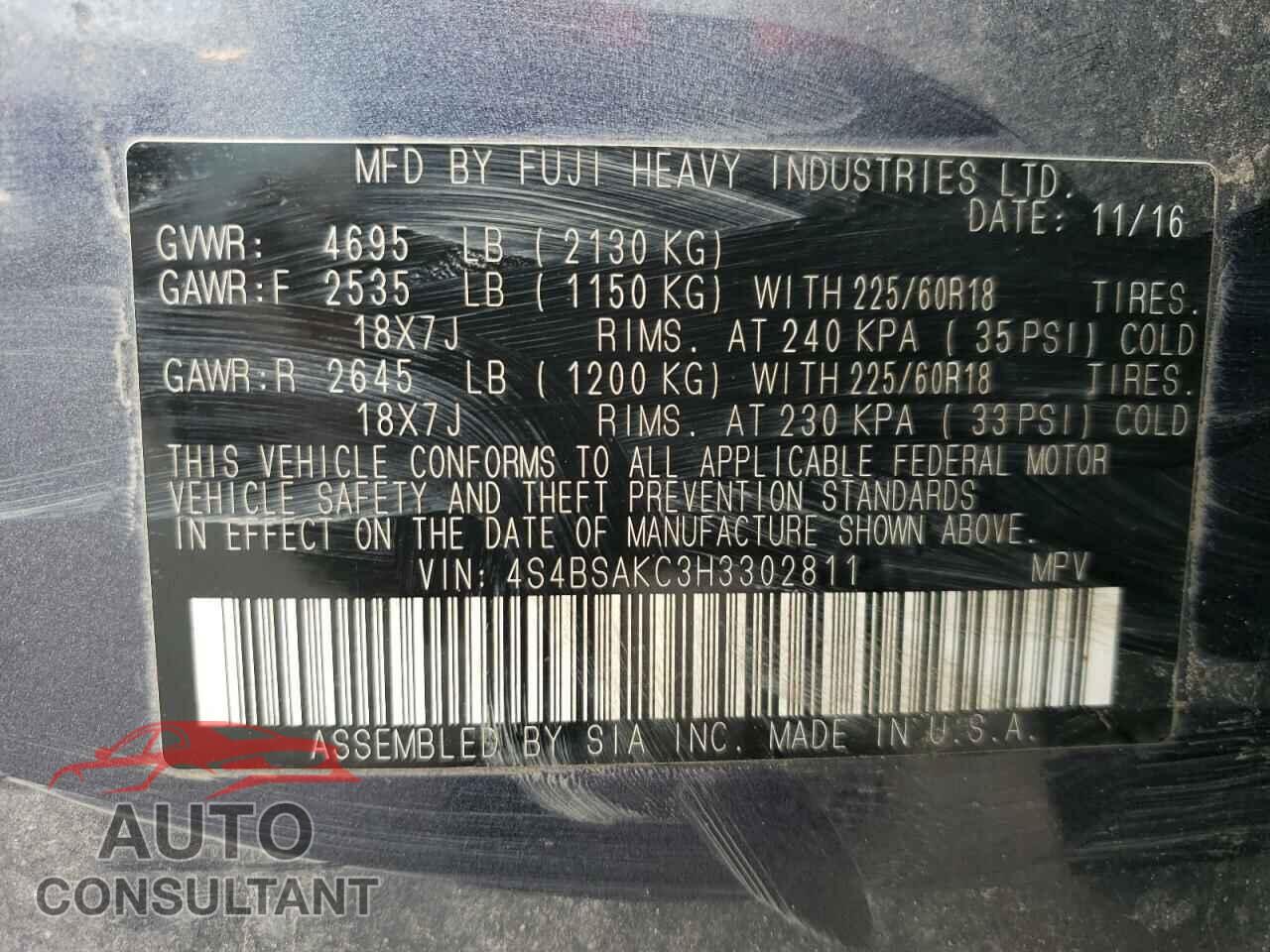 SUBARU OUTBACK 2017 - 4S4BSAKC3H3302811