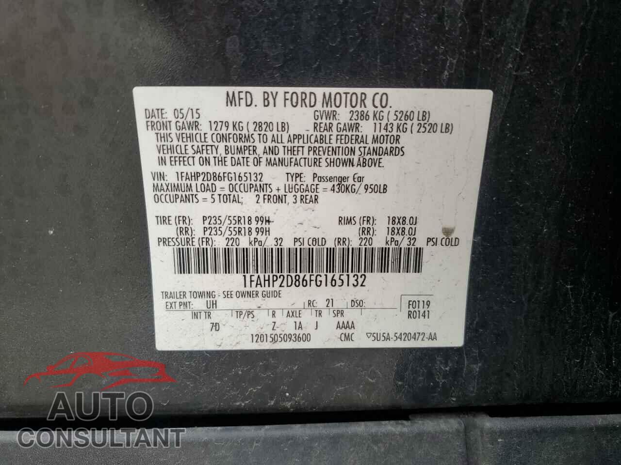 FORD TAURUS 2015 - 1FAHP2D86FG165132