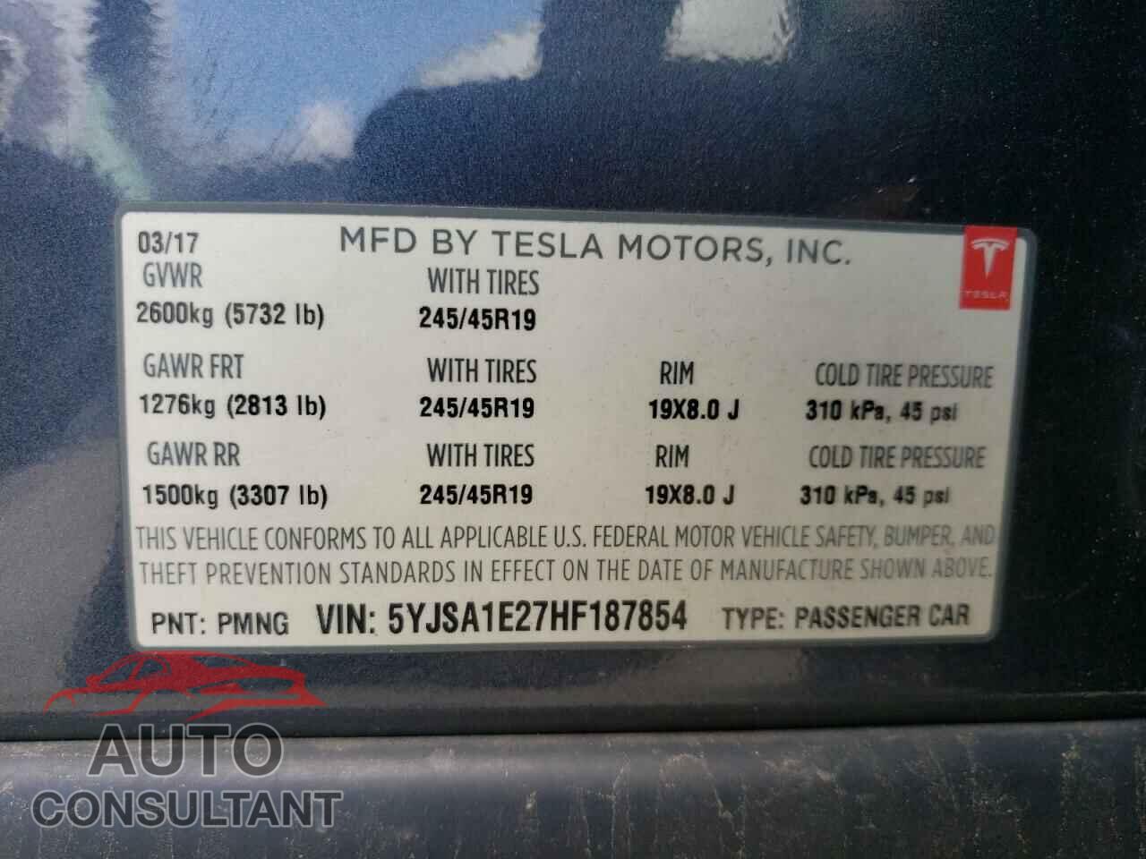 TESLA MODEL S 2017 - 5YJSA1E27HF187854
