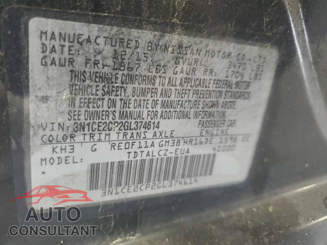 NISSAN VERSA 2016 - 3N1CE2CP2GL374614