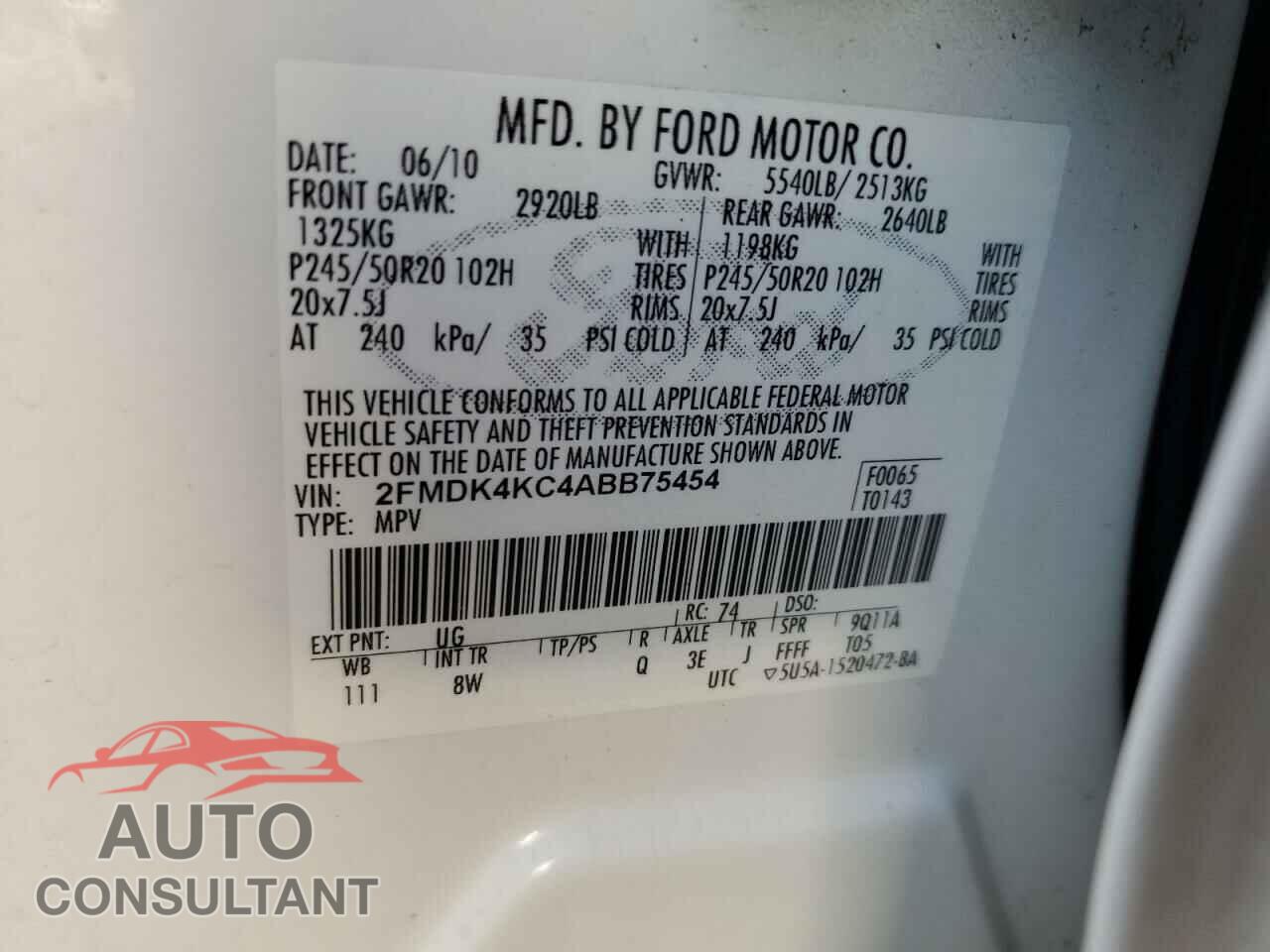 FORD EDGE 2010 - 2FMDK4KC4ABB75454