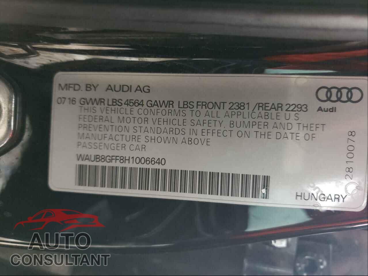 AUDI A3 2017 - WAUB8GFF8H1006640