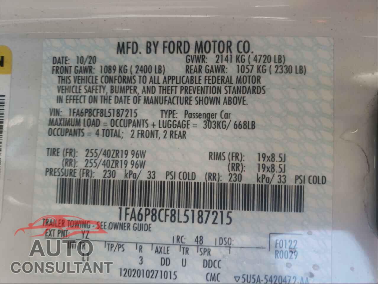 FORD MUSTANG 2020 - 1FA6P8CF8L5187215