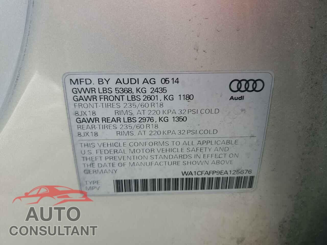 AUDI Q5 2014 - WA1CFAFP9EA125676