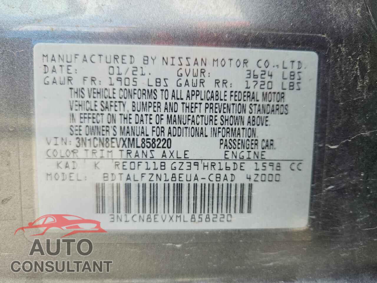 NISSAN VERSA 2021 - 3N1CN8EVXML858220