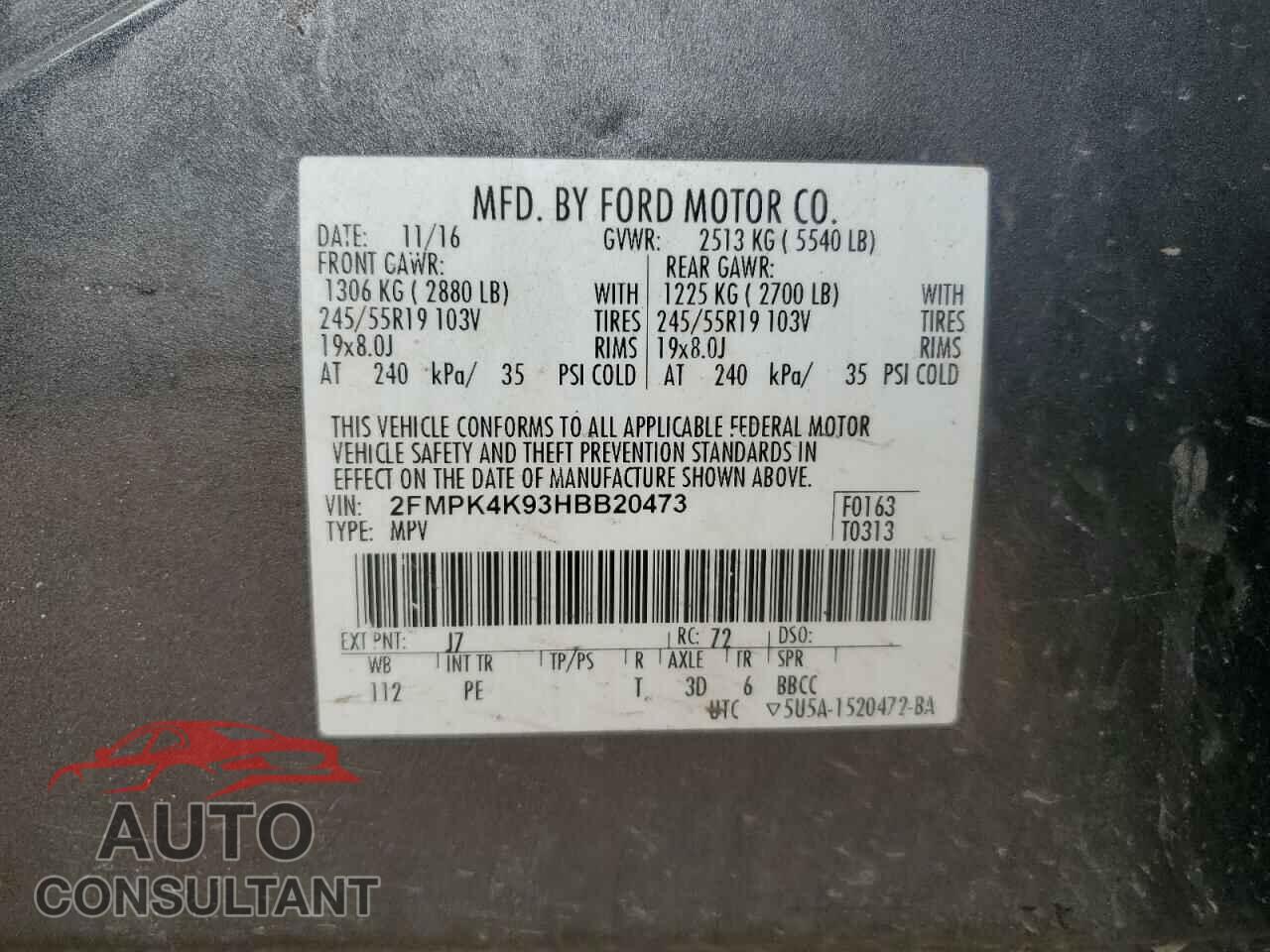 FORD EDGE 2017 - 2FMPK4K93HBB20473