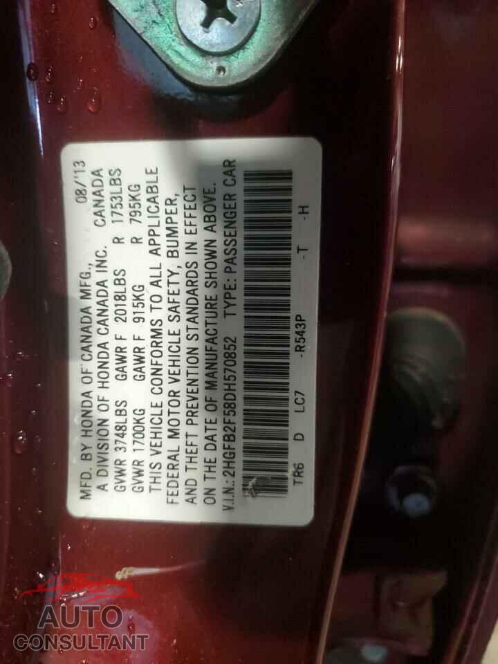 HONDA CIVIC 2013 - 2HGFB2F58DH570852