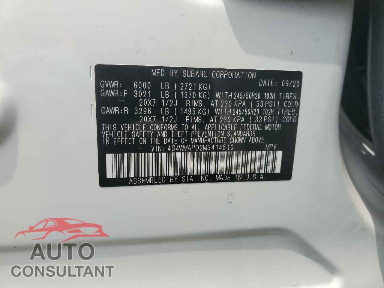 SUBARU ASCENT 2021 - 4S4WMAPD2M3414510