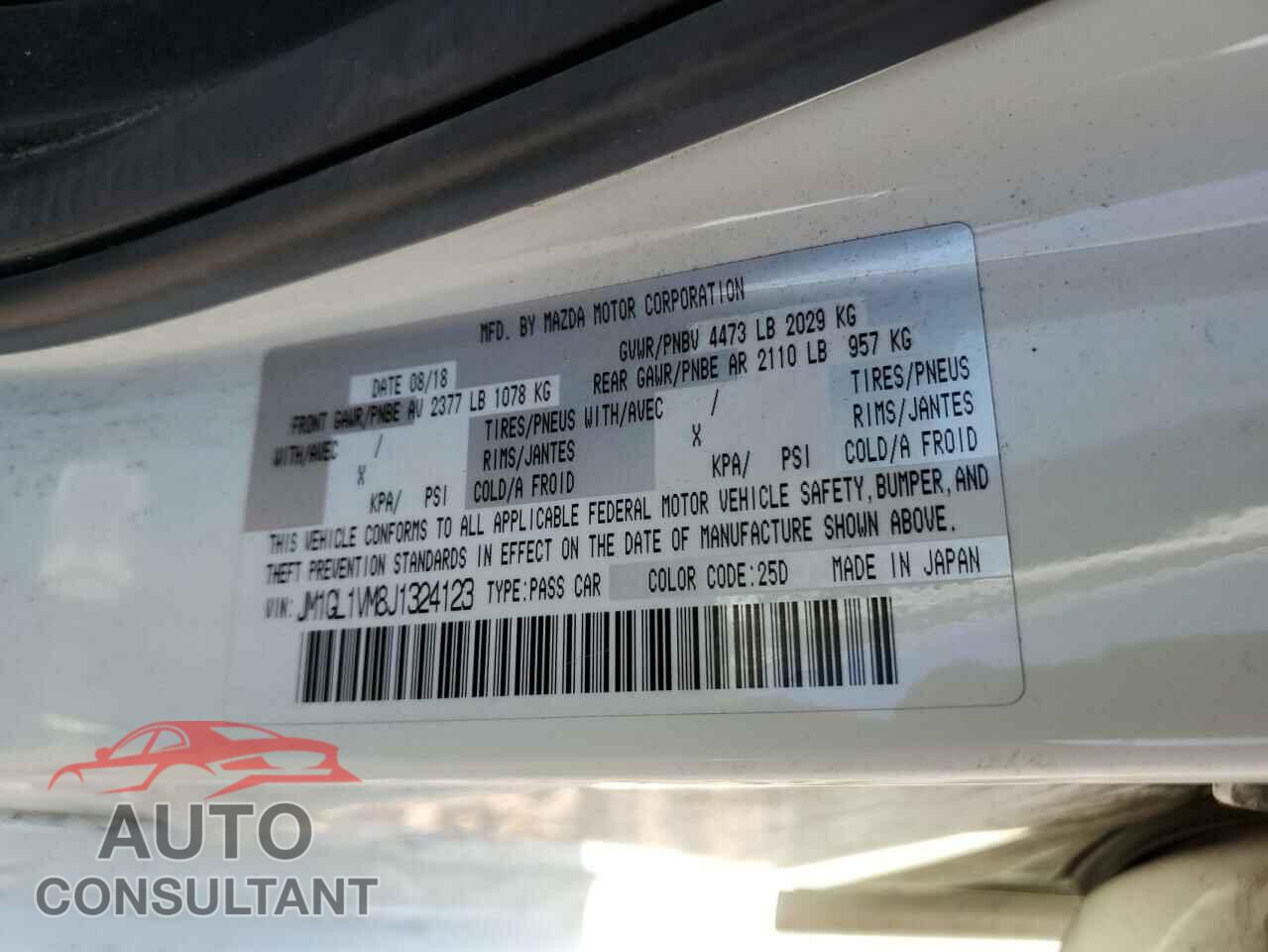 MAZDA 6 2018 - JM1GL1VM8J1324123