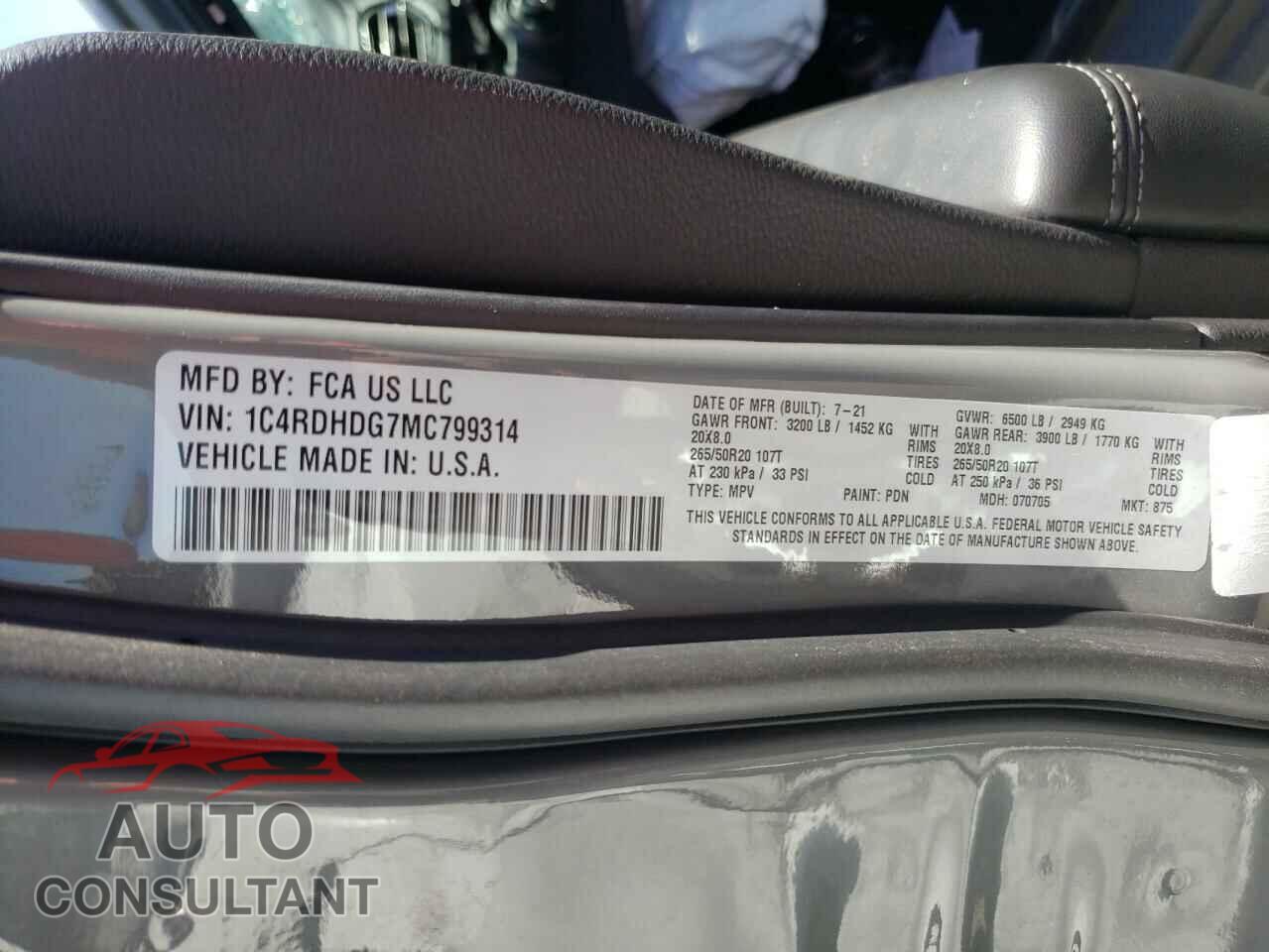 DODGE DURANGO 2021 - 1C4RDHDG7MC799314
