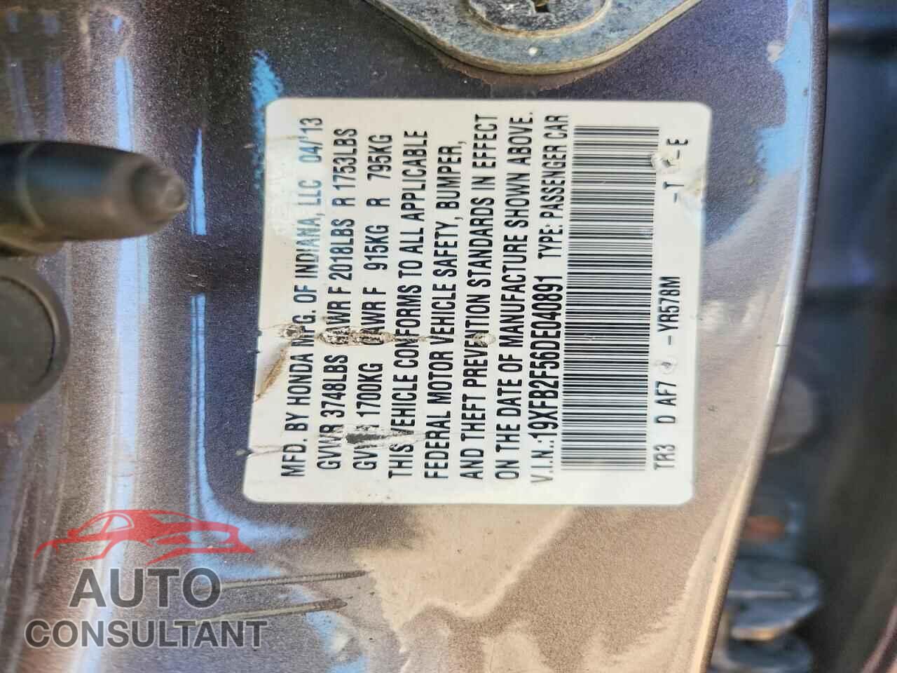 HONDA CIVIC 2013 - 19XFB2F56DE040891