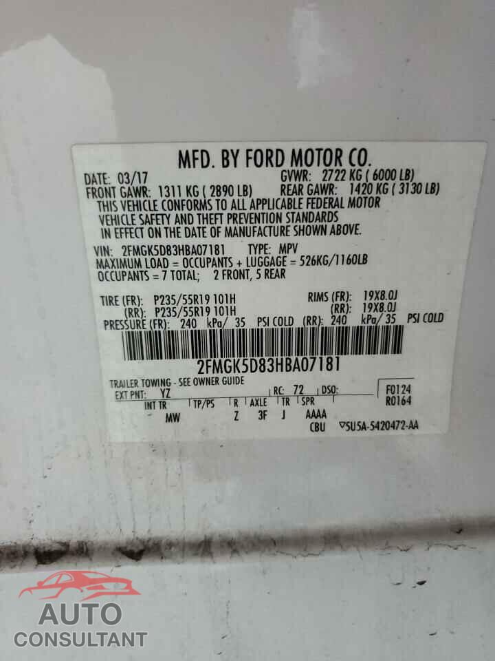 FORD FLEX 2017 - 2FMGK5D83HBA07181