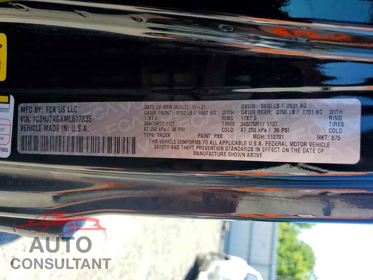 JEEP GLADIATOR 2021 - 1C6HJTAGXML617835