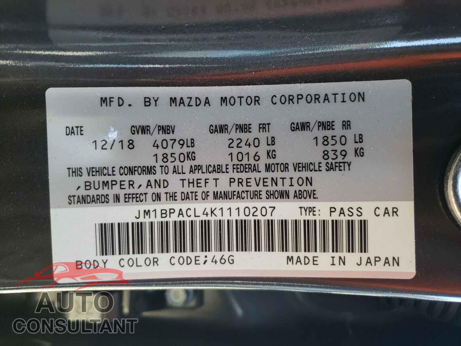 MAZDA 3 2019 - JM1BPACL4K1110207