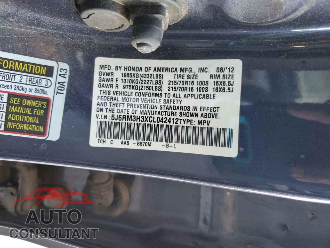 HONDA CRV 2012 - 5J6RM3H3XCL042412
