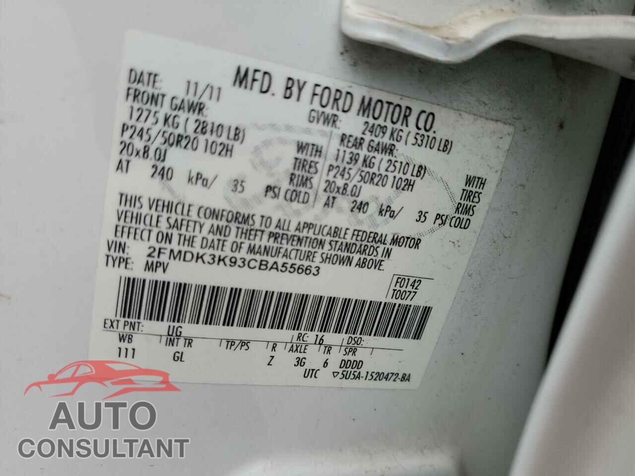 FORD EDGE 2012 - 2FMDK3K93CBA55663