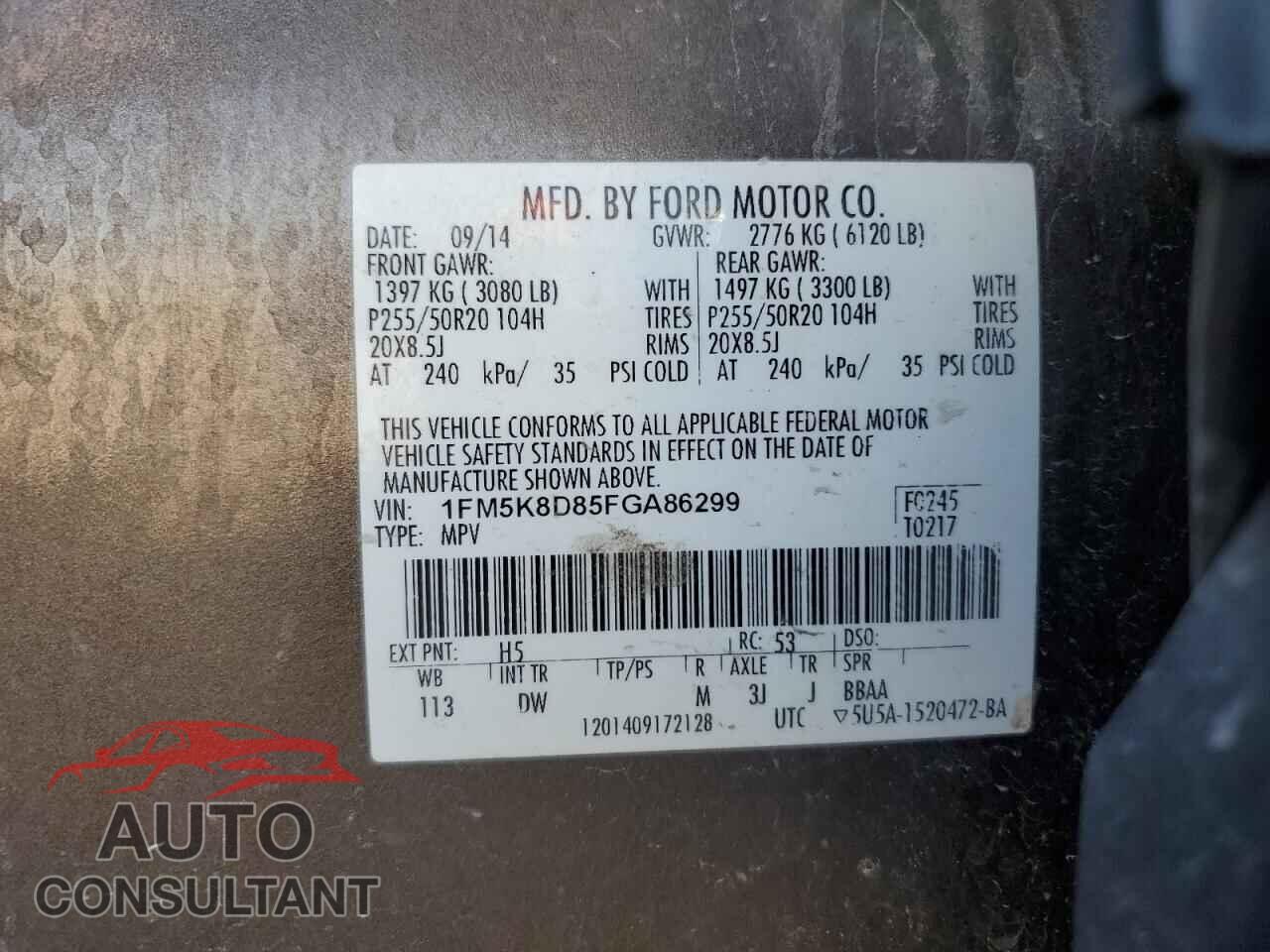 FORD EXPLORER 2015 - 1FM5K8D85FGA86299