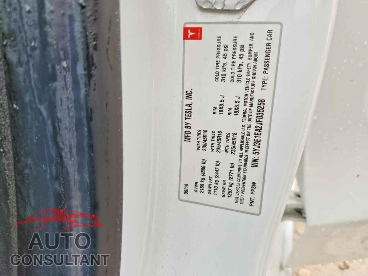 TESLA MODEL 3 2018 - 5YJ3E1EA2JF035258