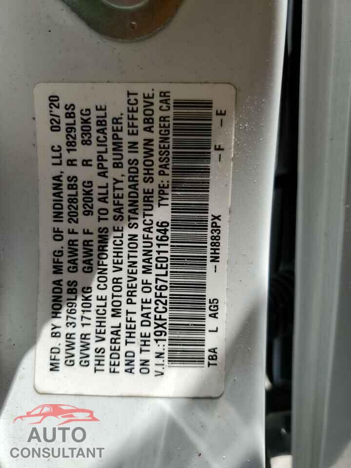 HONDA CIVIC 2020 - 19XFC2F67LE011646