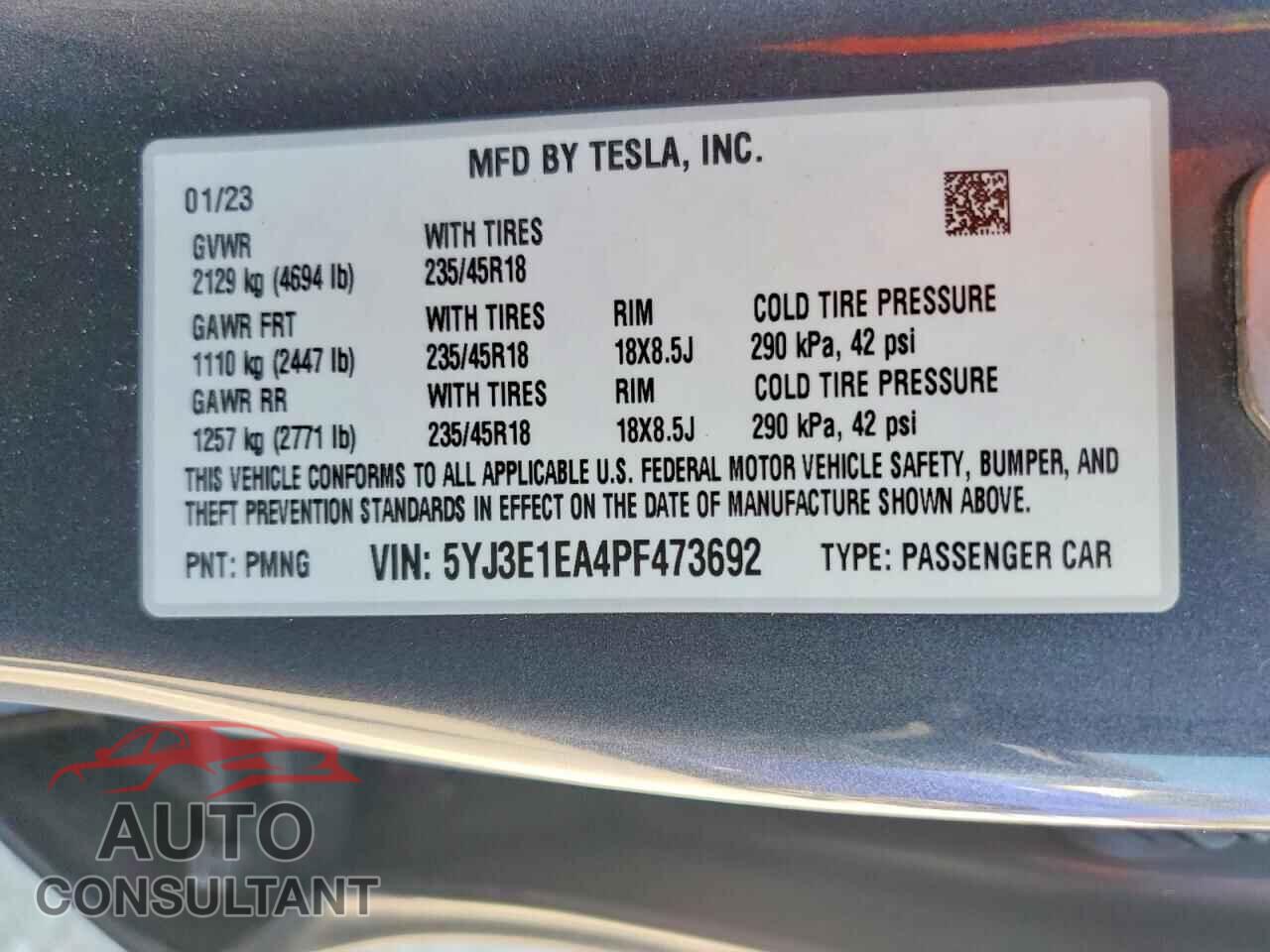 TESLA MODEL 3 2023 - 5YJ3E1EA4PF473692