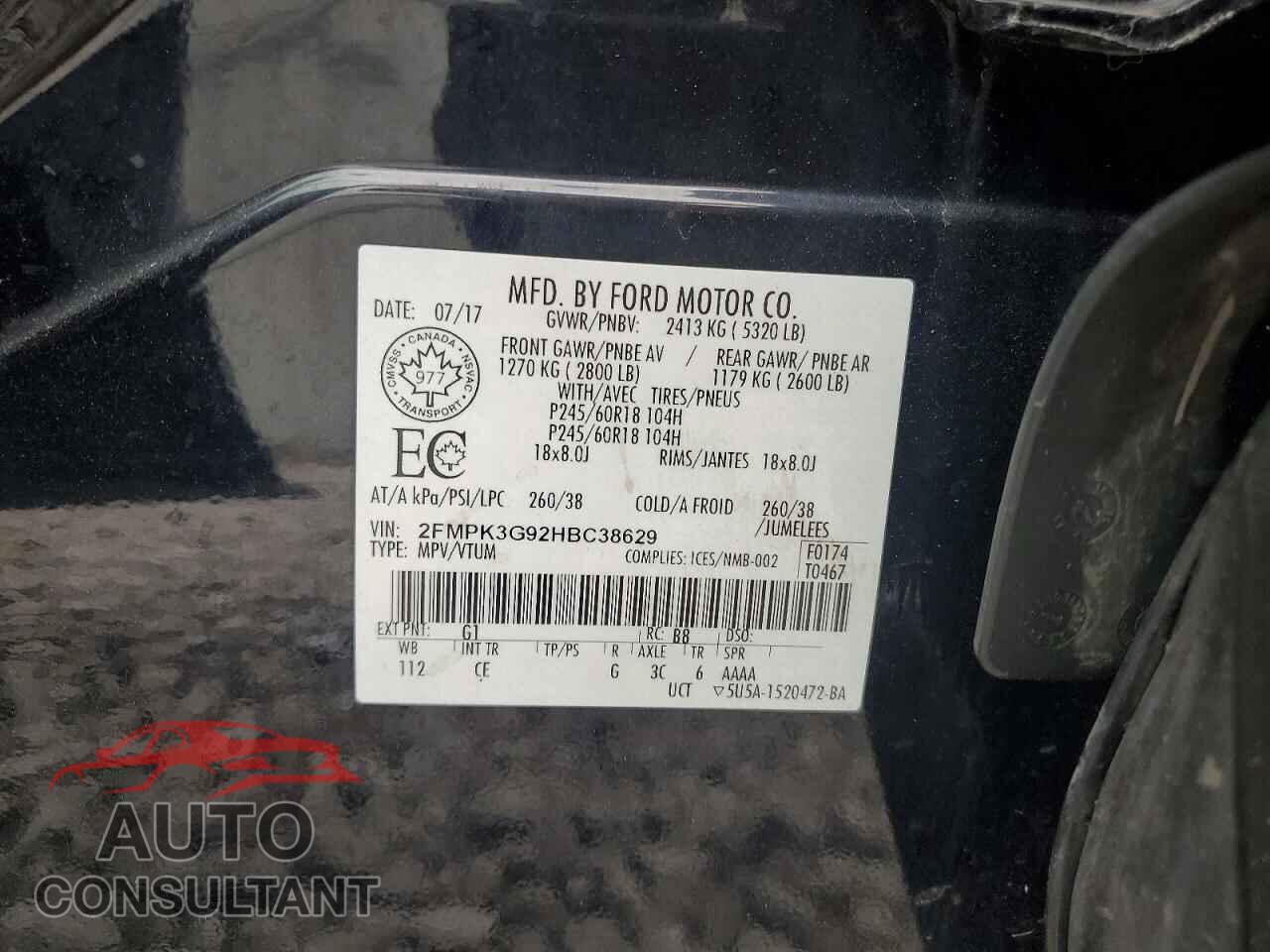 FORD EDGE 2017 - 2FMPK3G92HBC38629