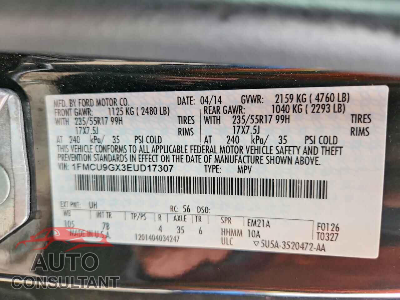 FORD ESCAPE 2014 - 1FMCU9GX3EUD17307