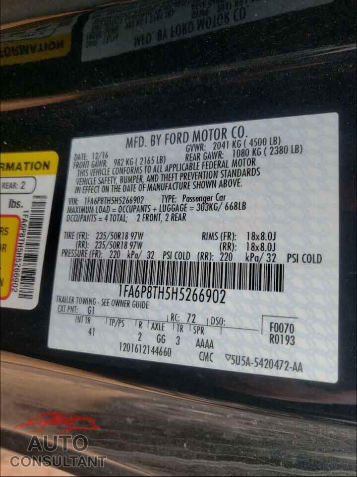 FORD MUSTANG 2017 - 1FA6P8TH5H5266902