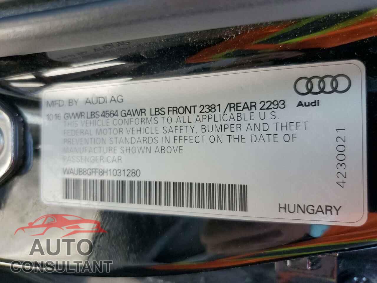 AUDI A3 2017 - WAUB8GFF8H1031280