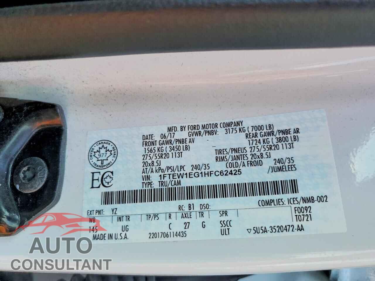 FORD F150 2017 - 1FTEW1EG1HFC62425
