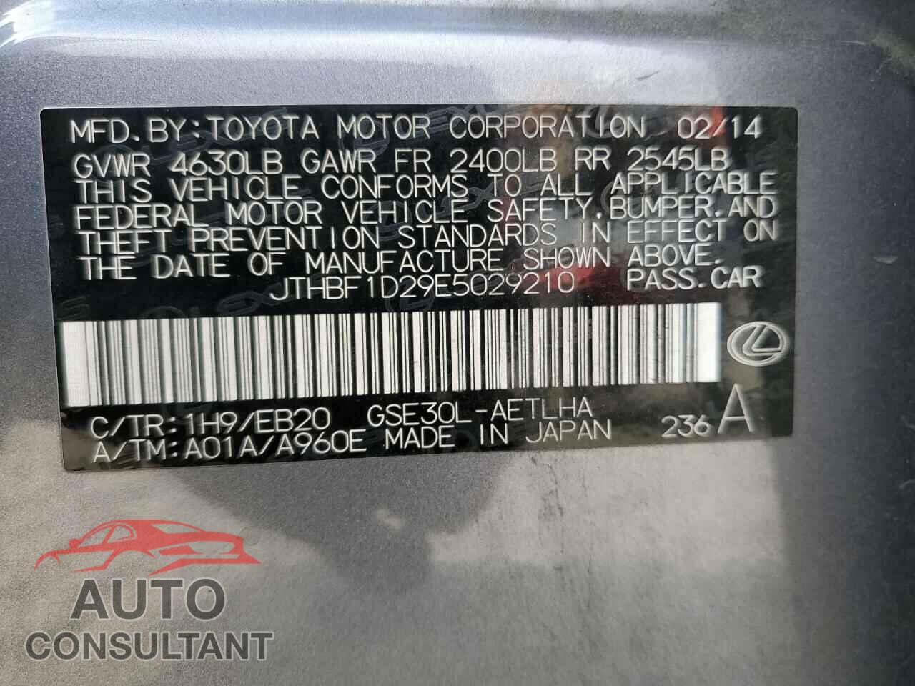 LEXUS IS 2014 - JTHBF1D29E5029210