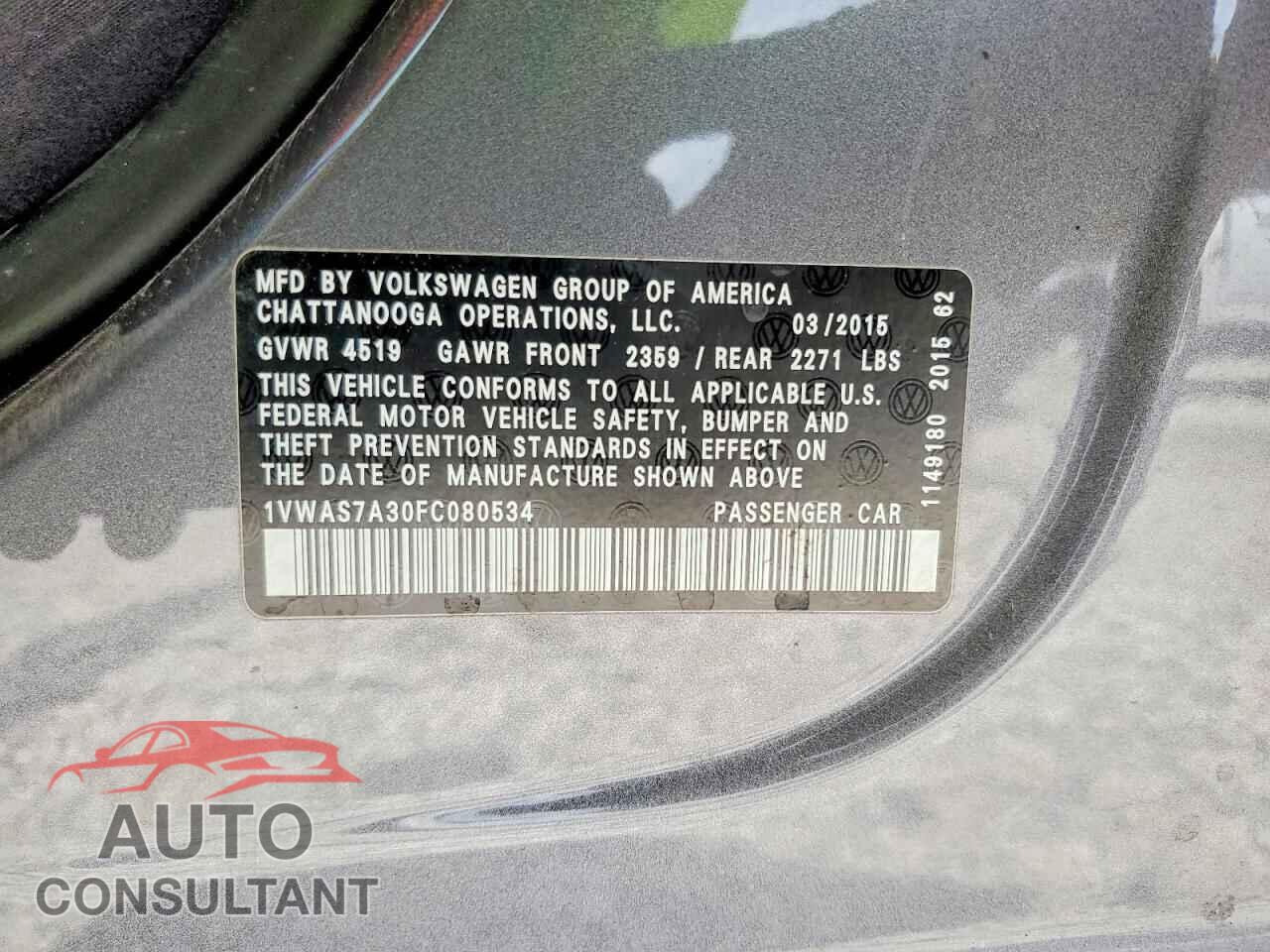 VOLKSWAGEN PASSAT 2015 - 1VWAS7A30FC080534